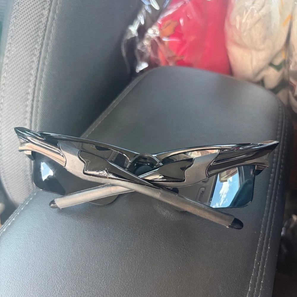 Vintage Oakley Flak Jacket Sunglasses Black Semi Rimless Sport Wrap with Case